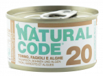 NATURAL CODE 20 tuno, pupelių, jūros dumblių konservai katėms, 85 g