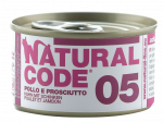 NATURAL CODE 05 vi&scaron;tienos ir kumpio konservai katėms, 85 g