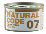 NATURAL CODE 07 vi&scaron;tienos ir jautienos konservai katėms, 85 g