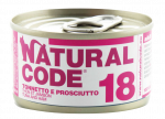 NATURAL CODE 18, tuno ir kumpio  konservai katėms, 85 g