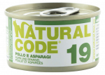 NATURAL CODE 19 vi&scaron;tienos ir &scaron;paragų konservai katėms, 85 g