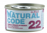 NATURAL CODE 22 tuno ir jautienos kepenėlių konservai katėms, 85 g