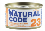 NATURAL CODE 23 tuno, bulvių ir morkų konservai katėms, 85 g