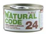 NATURAL CODE 24 tuno, jautienos ir daržovių konservai katėms, 85 g