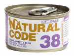 NATURAL CODE 38 tuno, jautienos ir alyvuogių konservai katėms, 85 g