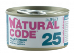NATURAL CODE 25 vi&scaron;tienos ir sardinių konservai katėms, 85 g