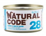 NATURAL CODE 28 tuno ir jūros gėrybių konservai katėms, 85 g