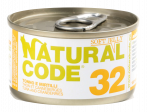 NATURAL CODE 32 tuno ir spanguolių konservai katėms, 85 g
