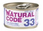 NATURAL CODE 33 tuno, jūros kar&scaron;io ir obuolių konservai katėms, 85 g