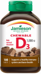 JAMIESON Vitamin D 1000 IU (25 &micro;g) Chocolat kramtomosios tabletės, 100 vnt.