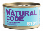 NATURAL CODE Steril 01 tuno ir cukinijų  konservai katėms, 85 g