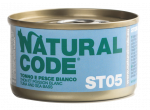 NATURAL CODE Steril05 tuno ir jūros e&scaron;erio  konservai katėms, 85 g