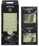 APIVITA Express Beauty, giliai valanti su žaliuoju moliu veido kaukė, 2 vnt.