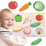 VIGA Montessori medinė dėlionė 2in1 Figūrėlės Daržovės