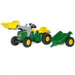 Rolly Toys RollyKid John Deere pedalinis traktorius su kibiru ir priekaba - Žalias