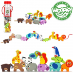 WOOPIE GREEN mediniai siūlų vėrimo kaladėlės Safari gyvūnai ZOO 13 vnt.