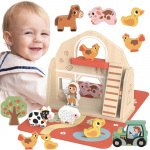 TOOKY TOY medinis sulankstomas ūkis lagamine su gyvūnais