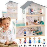 TOOKY TOY didelis medinis lėlių namelis + FSC figūrėlės
