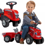 FALK Baby Massey Ferguson raudonas traktorius su priekaba + priedai. Nuo 1 metų