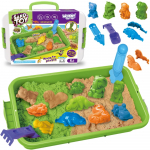WOOPIE kinetinis smėlis 1,5 kg XXL rinkinys ZOO Safari stalas su formomis