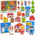 TOOKY TOY Medinis pastatų ir figūrėlių rinkinys &bdquo;Miestas&ldquo;