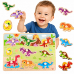 TOOKY TOY Medinė Montessori dėlionė Dinozaurai formų dėlionė