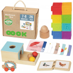 WOOPIE GREEN Box XXL Montessori edukacinė 6in1 sensorinė dėžutė 7-8 mėn. 26 vnt. FSC