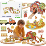 TOOKY TOY medinis ūkio traukinių rinkinys, 48 ​​vnt.