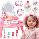 TOOKY TOY rožinis medinis kosmetinis staliukas su veidrodžiu