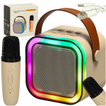 Karaokės rinkinys "Bluetooth" garsiakalbis mikrofonas USB LED smėlio spalvos