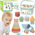 WOOPIE GREEN Rū&scaron;iavimo dėžutė 3in1 Kaladėlės Piramidės formos Dramblio FSC