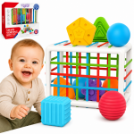 WOOPIE BABY Lankstus sensorinis kubo rū&scaron;iuoklis vaikams Spalvotos formos 13 vnt.