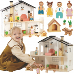 TOOKY TOY medinis lėlių namelis su priedais, 20 vnt.