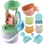 WOOPIE GREEN smėlio kibirėlių rinkinys su ratukais, 9 dalys, organinė medžiaga