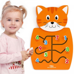 VIGA Medinė manipuliacinė lenta su skaičiais - Kačiukas (FSC Montessori sertifikatas)