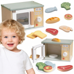 TOOKY TOY Žaislinė medinė mikrobangų krosnelė + Priedai