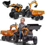 FALK Case IH ekskavatorius-krautuvas, oranžinis, traktorius su priekaba, kilnojamuoju kau&scaron;u