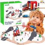 &bdquo;Tooky&ldquo; medinis elektrinis traukinukas, ugniagesių komandos garso efektai, 70 vnt., FSC