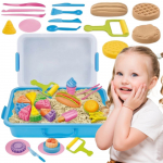 WOOPIE kinetinis smėlis, 6 spalvos, 1,2 kg, restorano stalų komplektas su formomis