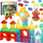 Magnetinės konstrukcijos plytos &scaron;viečiančios 3D figūros 134 el.