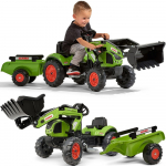 FALK &bdquo;Green Claas&ldquo; Pedalinis traktorius su priekaba ir kau&scaron;u
