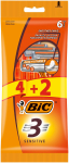 BIC Vyrų skutimosi peiliukai 3 a&scaron;menys Jautriai 1 pakuotė - 6 vnt. (4+2 nemokamai)