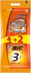 BIC Vyrų skutimosi peiliukai 3 a&scaron;menys Jautriai 1 pakuotė - 6 vnt. (4+2 nemokamai)