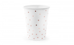 Balti vienkartiniai puodeliai su rausvais ta&scaron;keliais (6 vnt./260 ml)