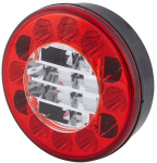 Atbulinės eigos &scaron;viesos diodas, apvalus, 10/30 V, skaidrus/raudonas, tvirtinamas varžtais, &Oslash; 122 mm, 24 &scaron;viesos diodai, "Hella ValueFit