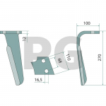 Rotacinių akėčių noragas Kairinis, Padengtas  350 x 110 x 14 mm