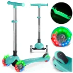 Triratis paspirtukas &bdquo;Ricokids Glow&ldquo; su sėdyne ir stūmimo rankena, turkio spalvos