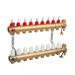Žalvarinis grindinio &scaron;ildymo kolektorius su debitomačiais (5-ių žiedų)