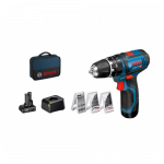 BOSCH GSB 12V-15 smūginis gręžtuvas - suktuvas 1x2/4 Ah + 39 priedai