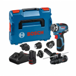 BOSCH GSR 12V-35 FC gręžtuvas - suktuvas + 5 adapteriai 2x3 Ah L-Boxx